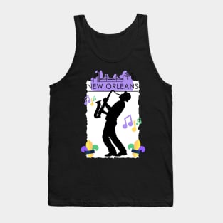 Purple New Orleans Louisiana Mardi Gras City Skyline Music Jazz Travel holidays Tank Top